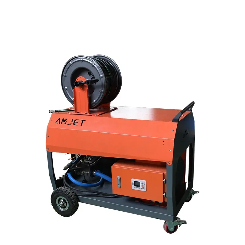 Amjet drain pipe cleaner unblocks and cleans 180bar 65lpm sewage pipe cleaning motor model