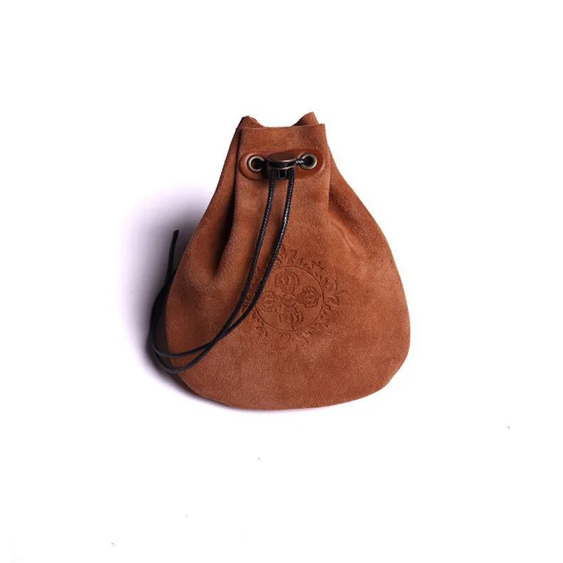 Genuine Leather Jewelry Organizer Suede Leathe Coin Purse Money Pocket Cowhide LeatherDrawstring Storage Bag