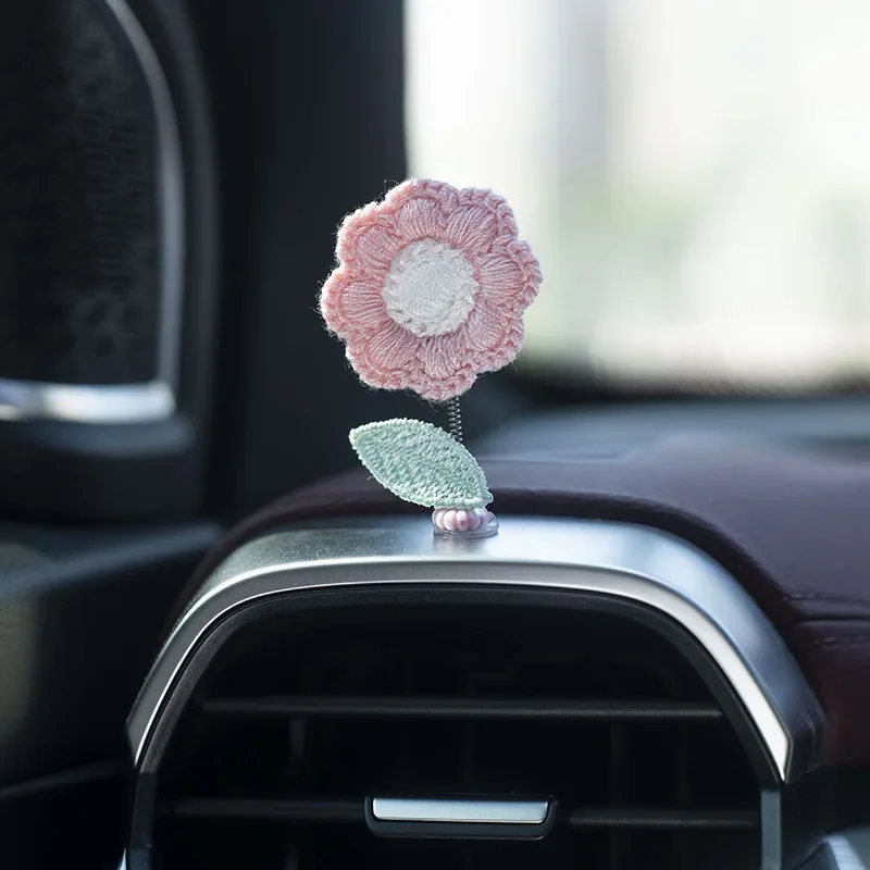 Mini Shake Head Flowers Car Accessory Dashboard Decor Handmade Gifts for Her Cute Car Rearview Mirror Interior Ornaments