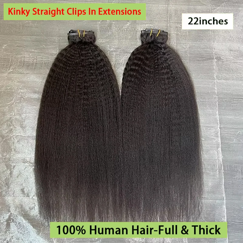 Raw Unprocessed Kinky Straight Clip In Human Hair Extensions 100% Human Hair Clip in Hair Extension 100grams 7Pcs/Set Full Head