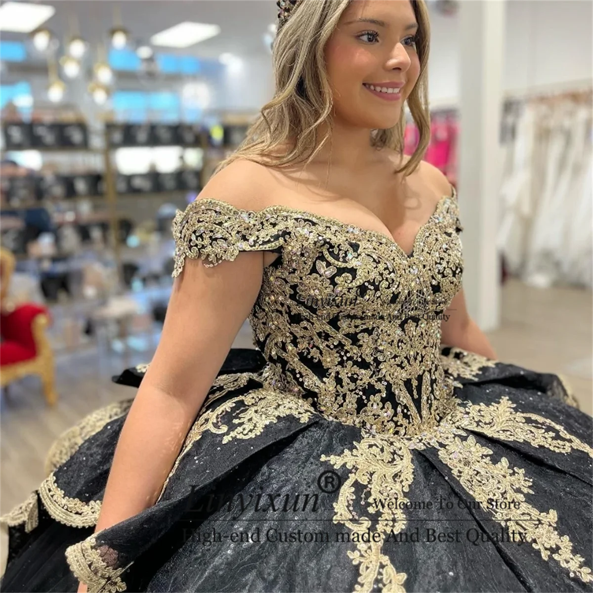 Elegance Mexico Black Sweetheart Ball Gown Quinceanera Dresses  Gold Appliques Beads 15 16 Birthday Party Formal Wear Pageant