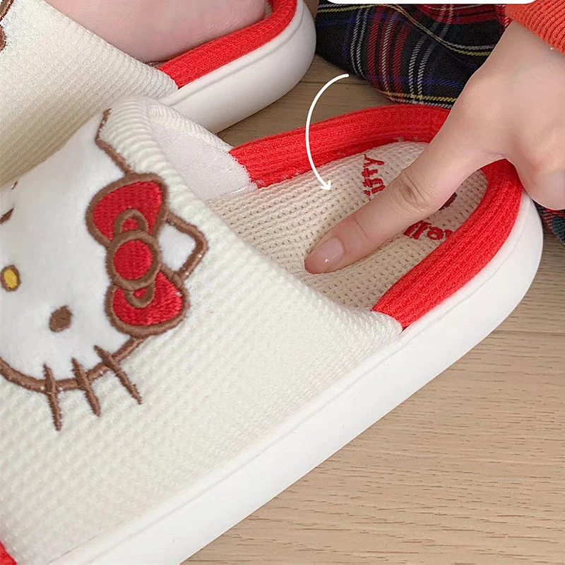 Anime Kawaii Sanrio Hello Kitty Sweet Household Slippers Cute Cartoon Non-Slip Comfortable Home Shoes Linen Slippers Girls Shoes