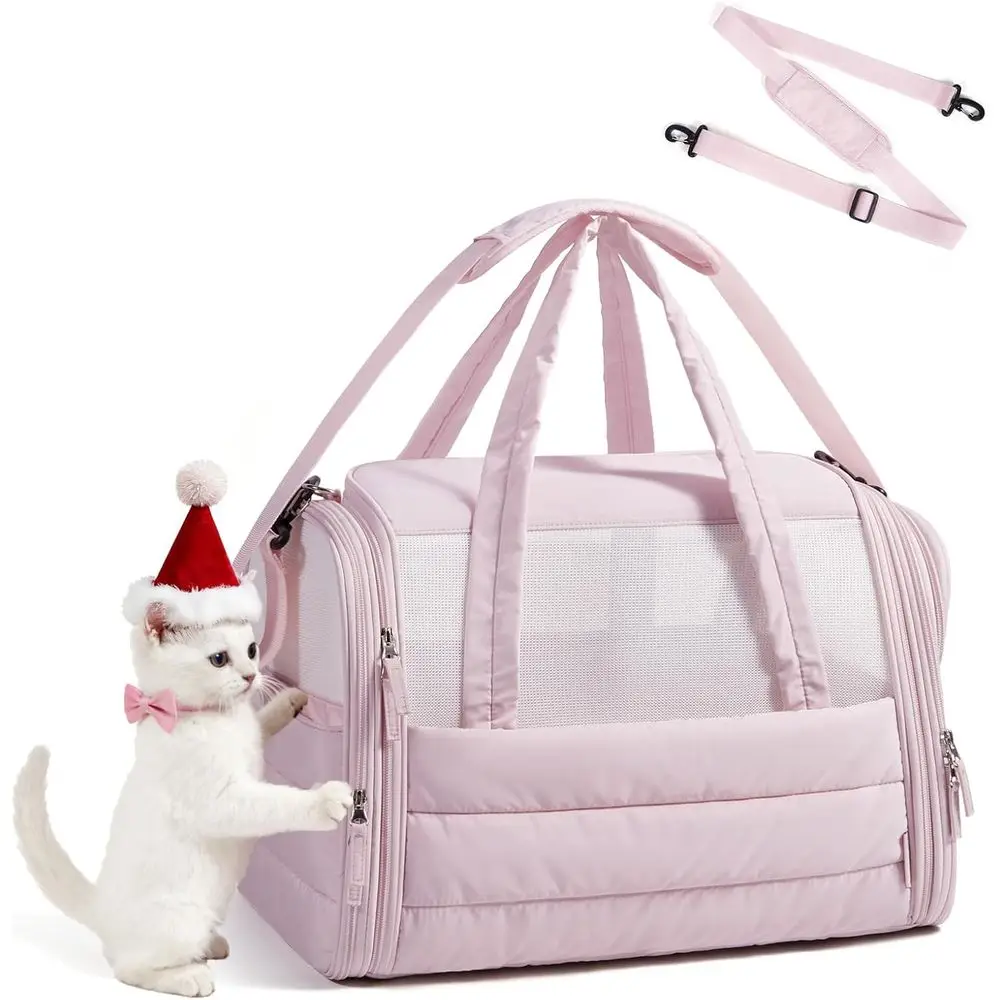 

Переноска для кошек: Мягкая переноска для домашних животных для маленьких и средних кошек, собак, щенков, стеганая складная пухлая дорожная сумка, до 20 фунтов, розовая