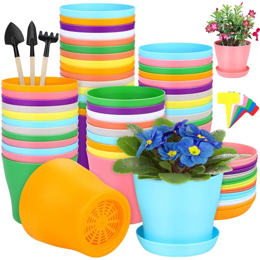 

48 Pack Plastic Planters 5.5 Inch Flower Plant Pots Indoor Set Thickened Seedling Nursery Pots Seed Starting Pots with Drainage