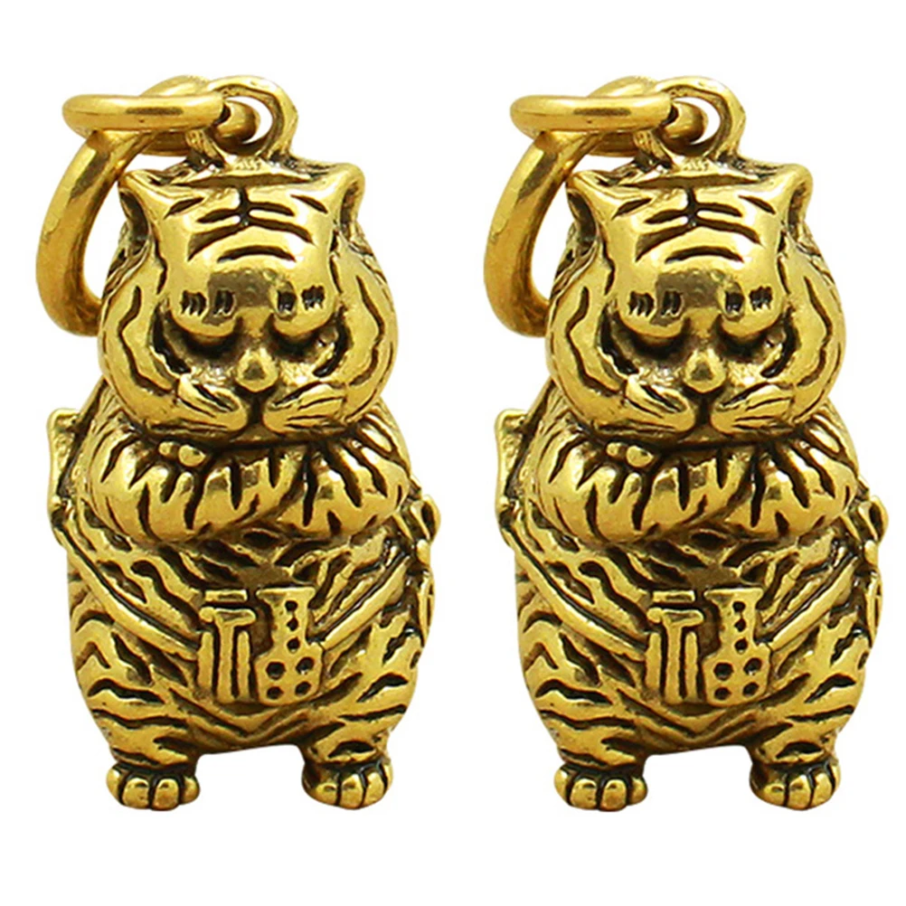 

2Pcs Meticulously Made Copper Tiger Keychain Pendant Lightweight Creative Design Hanging Keyring Jewelry Decor