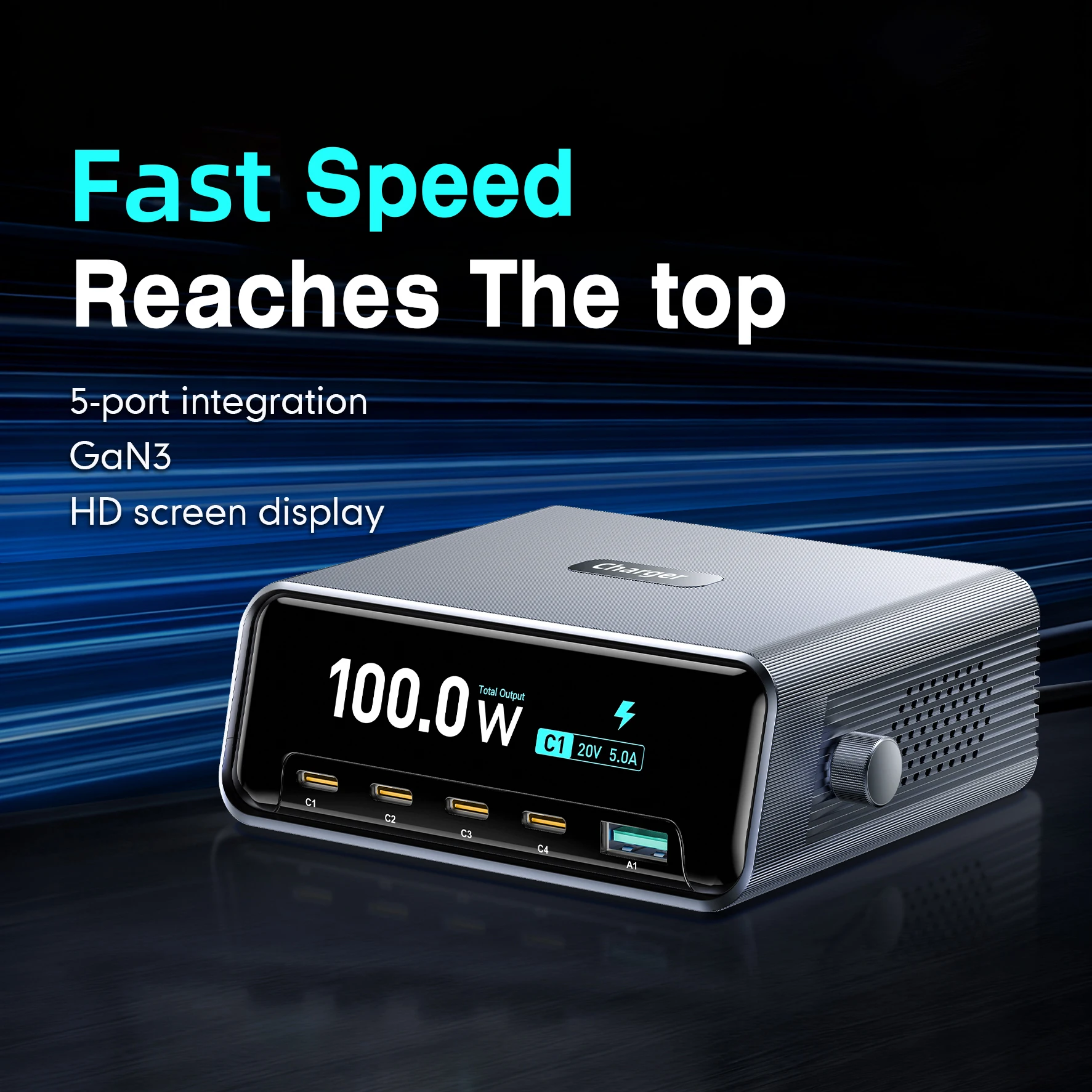 Multi-Port 265W GaN Fast Charger 4C1A Digital Display For Laptop/Phone/Tablet GaN Fast Charging Station For Travel/Home Office