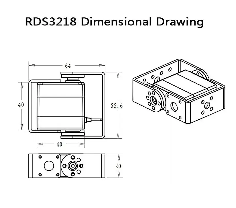 1X Robot servo 20kg RDS3218 metal gear digital servo arduino servo with Long and Short Straight U Mouting