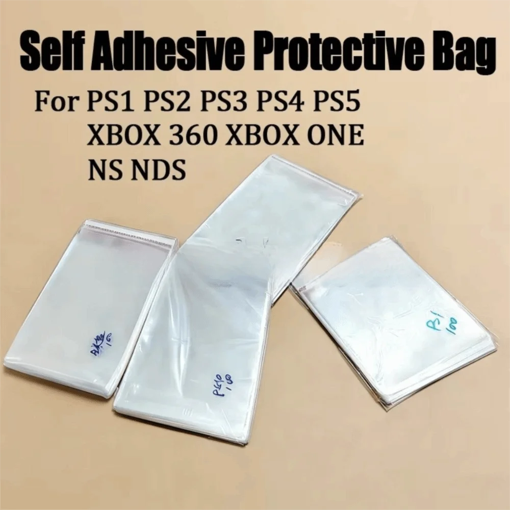 100pcs Self-Adhesive Game Disc Protective Bags Dustproof Game Box Protective Sleeves for PS1 2 3 4 5 NS NS2 Wii Xbox360 3DS NDS
