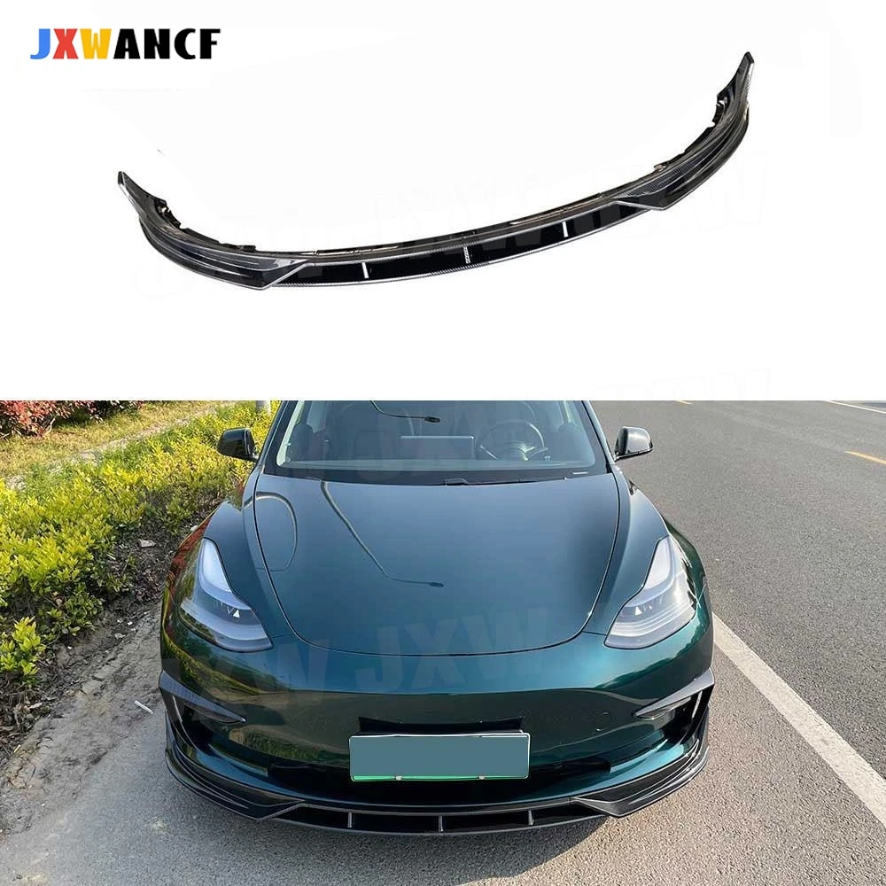 

JXWANCF ABS Carbon Look Front Bumper Lip Spoiler for Tesla Model 3 Head Chin Guard 3Pcs/set Gloss black