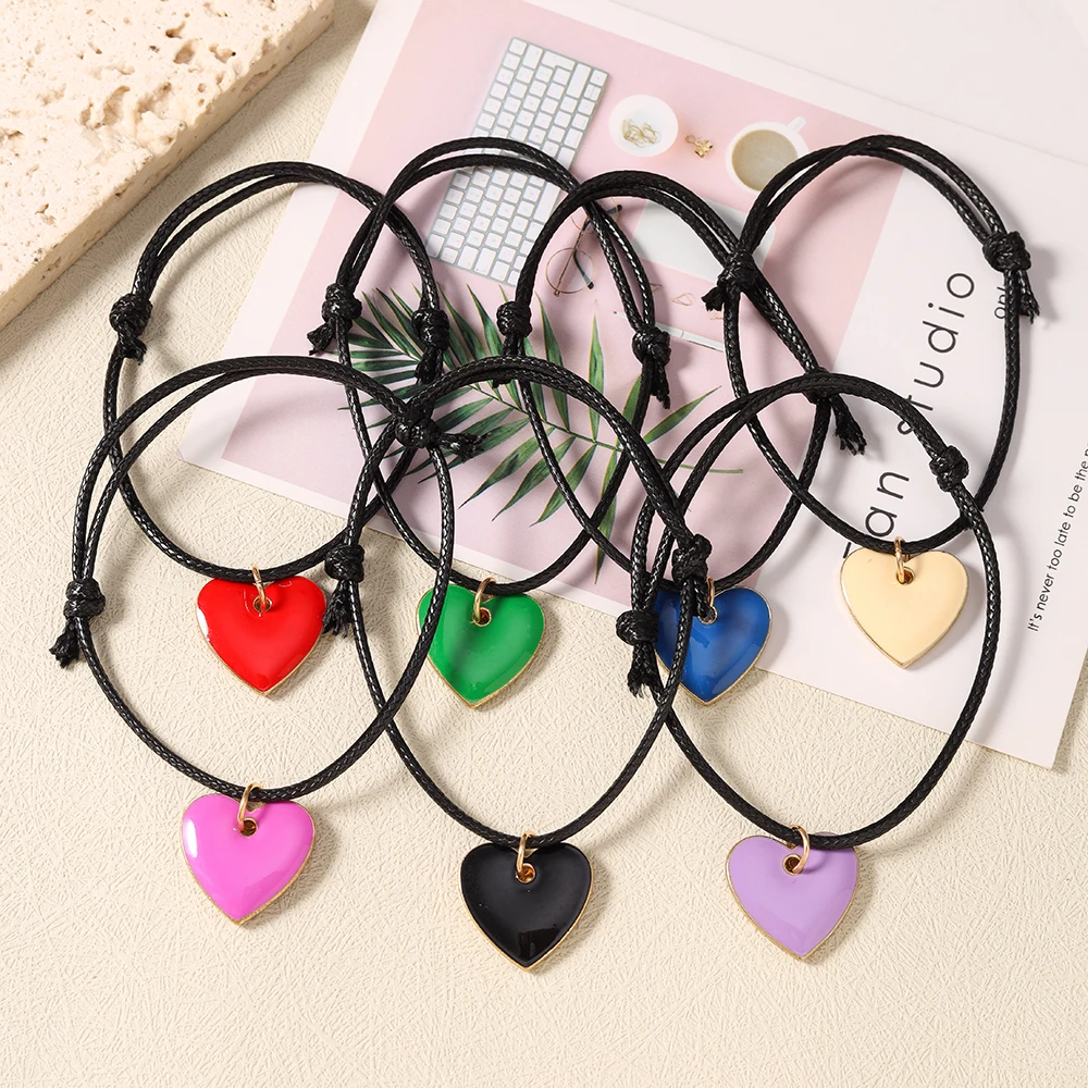 Aihua Niedliches Handgefertigtes Liebesherz-Armband Schwarzes Seil Verstellbares Handarmband für Mädchen Frauen Buntes Herz-Schmuck Geschenke – Detail 1