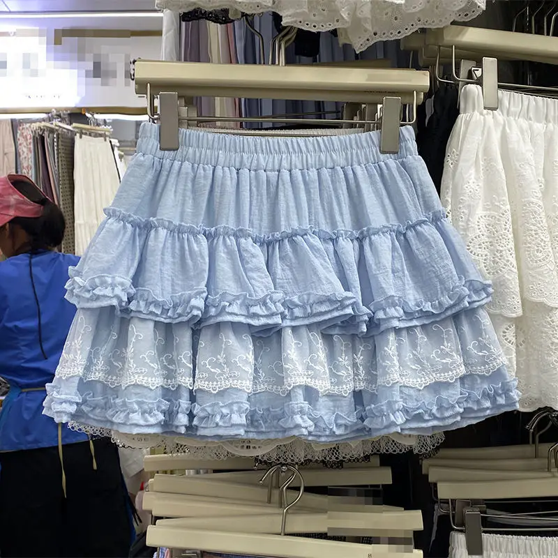 

Милая балетная стильная кружевная мини-юбка в стиле пэчворк с грибком, женская мини-юбка 2022, летние пышные юбки трапециевидной формы с эластичной резинкой на талии Y2k
