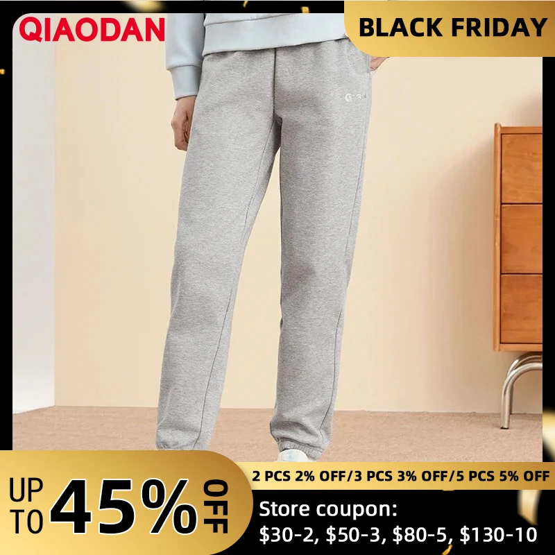

QIAODAN Casual Knitted Cuffed Trousers for Women 2025 Autumn Winter Comfortable Sports Velvet Warm Straight Pants XKL32241319B