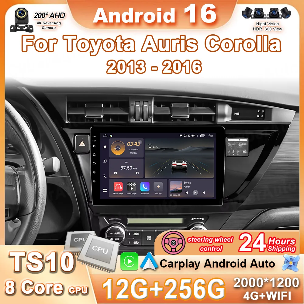 

Android Car Radio Player For Toyota Auris Corolla 2013 - 2016 Carplay Auto Multimedia GPS Stereo BT NO 2 Din Bluetooth WIFI DVD