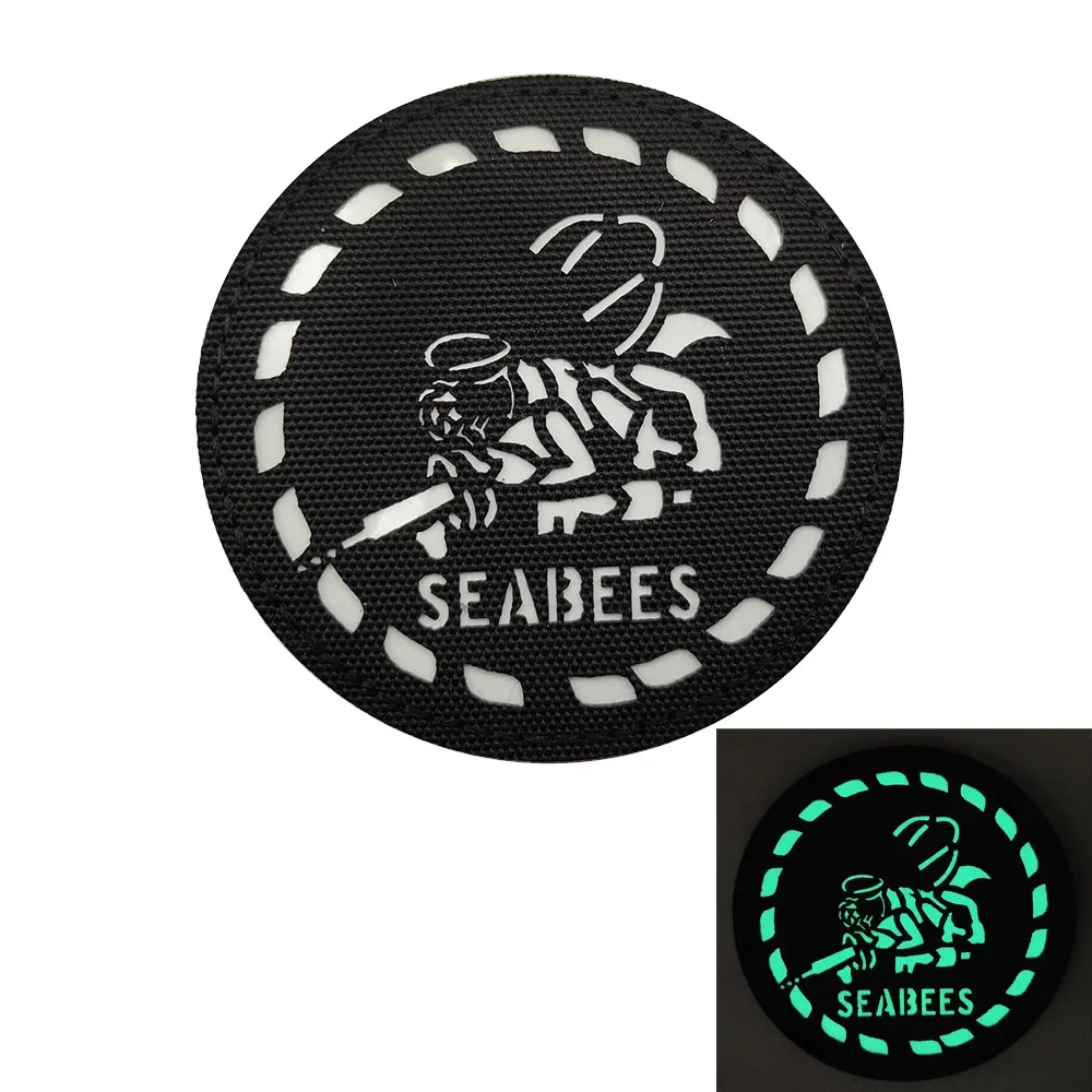 Seabees Squad Reflective Embroidery Hook Patches Bee Emblem US Land Aviation Tactical Accessories Morale Badge Backpack Sticker