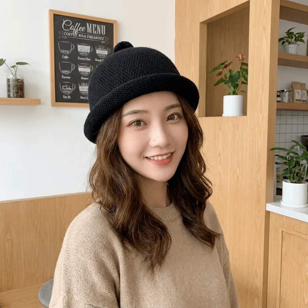 Personalized Solid Color Melon Skin Hat Rolled Edge Keep Warm Painter Hat Knitted Hip Hop Pacifier Cap Winter