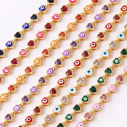 18K Gold Plated Colorful Heart Turkish Evil Eye Charm Bracelet For Women Boho Lucky Copper Chain Adjustable Summer Jewelry
