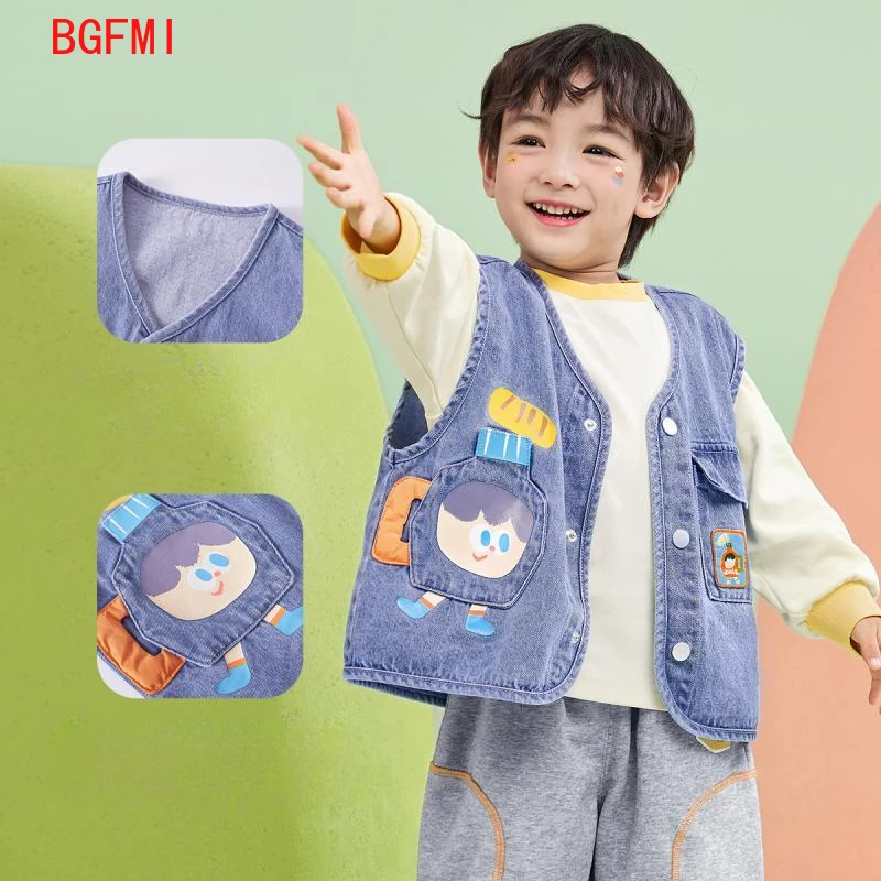 Spring Autumn Baby's Tank Top Kids Denim Vest Jacket Button Closure Casual Sleeveless Denim Waistcoats for Girls and Boys 1-8 Y