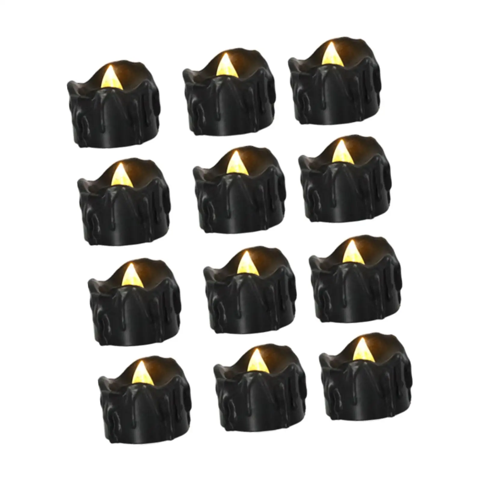 12 Pieces Black Tea Lights Candles for Halloween Theme Party Home Decoration