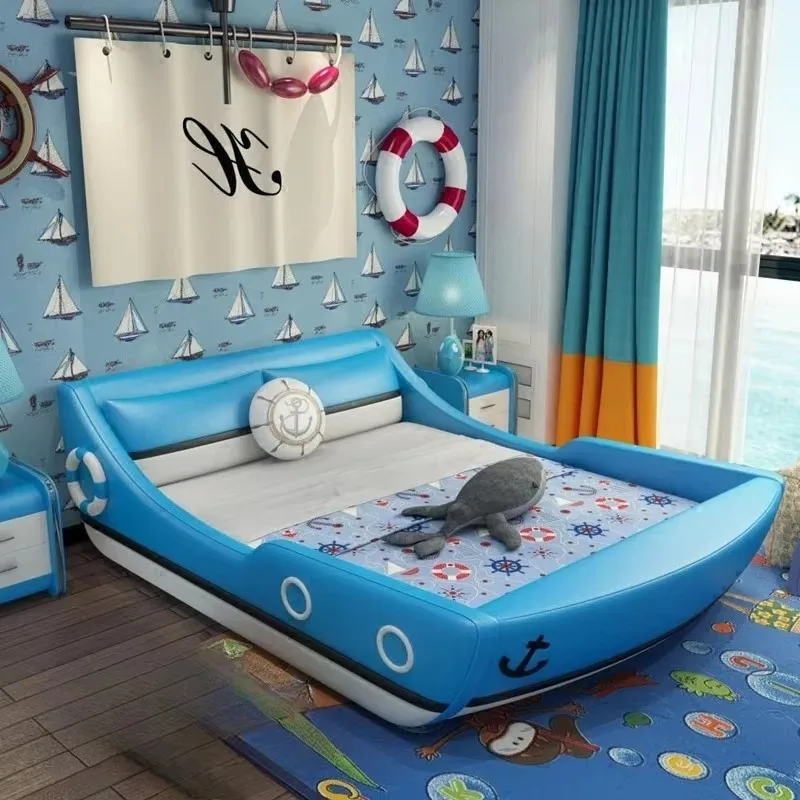 King Size Kids Double Boat Bed Modern Unique Nordic Frame Queen Double Bed Boys Space Saving Cama Box Casal Bedroom Furniture