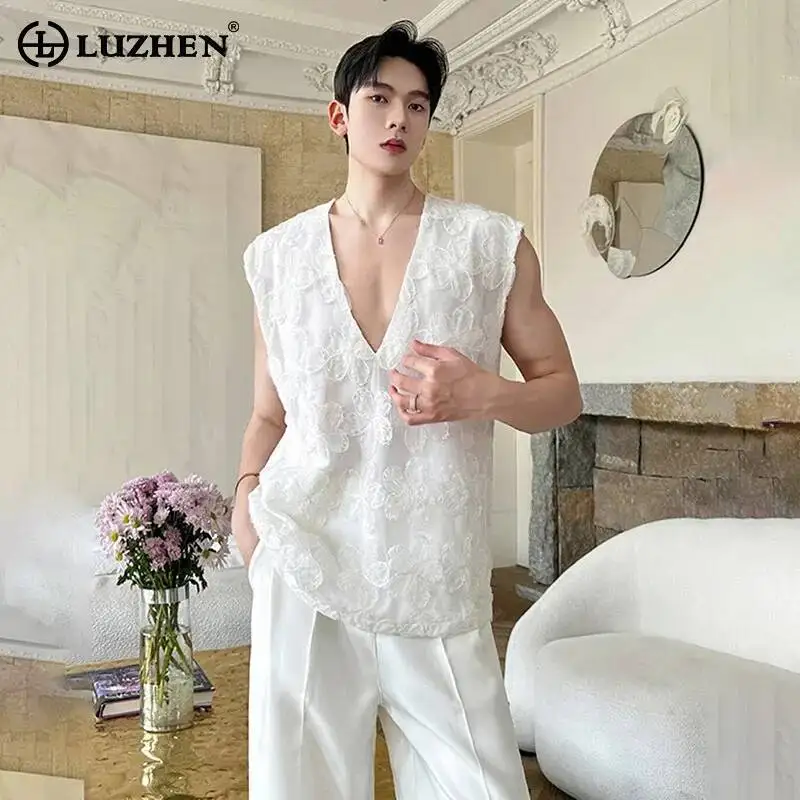 LUZHEN Summer Three-dimensional Floral Patchwork Design Sleeveless Shirts Men's 2026 Fashion Elegant Handsome Vests Tops JY8067