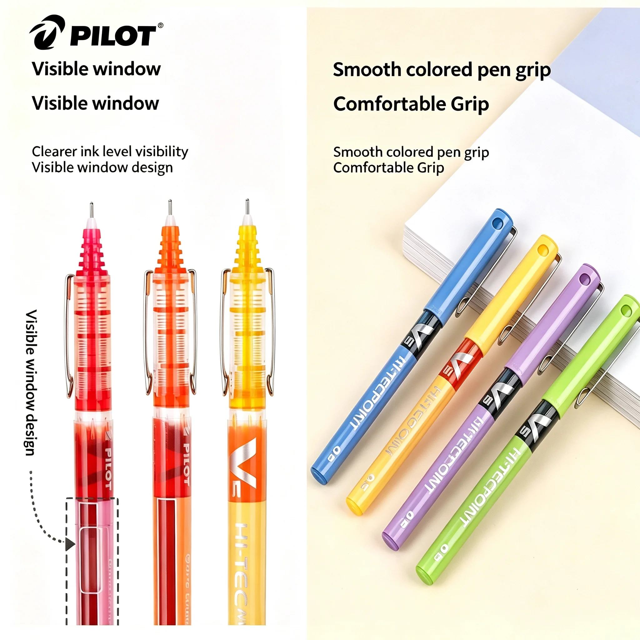 Pilot BX‑V5 Hi‑Tecpoint 0.5mm Straight Liquid Rollerball Gel Pen Multi‑Color High Capacity Water‑Based Writing Note‑Taking Pens