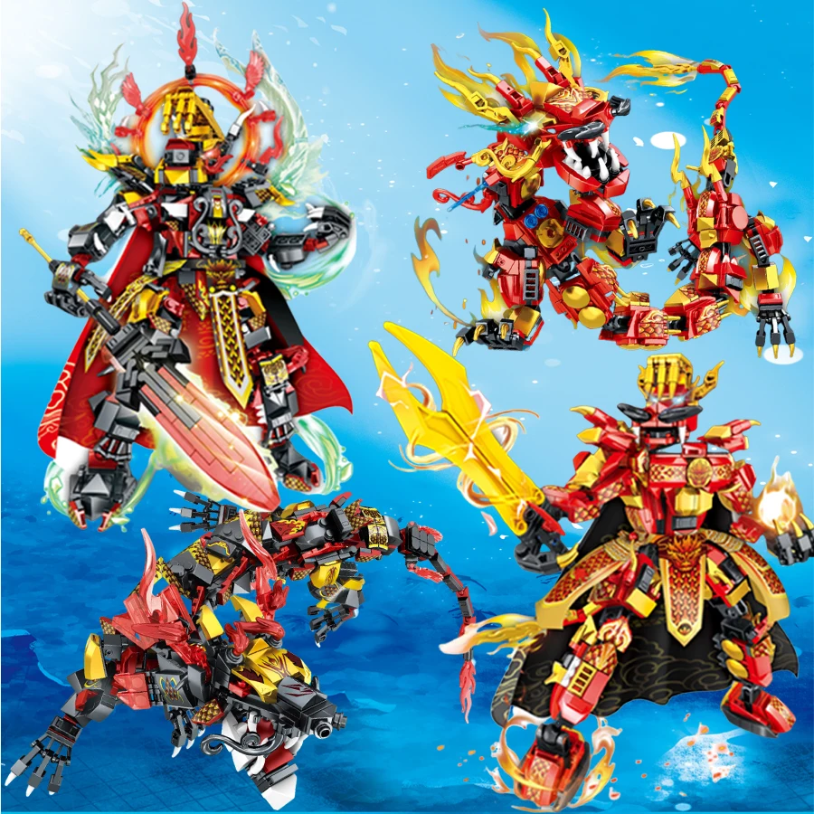 

Двухформируемые строительные блоки Mecha Man/Dragon King, сборка строительных блоков Mecha Man, настольные украшения, праздничные подарки