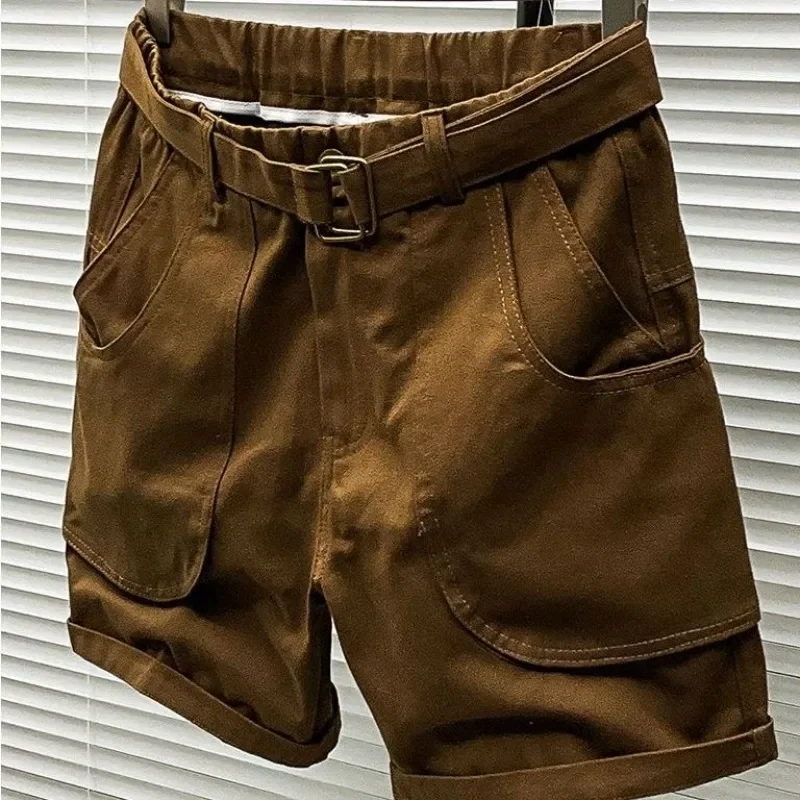 

Широкие свободные мужские короткие брюки, мешковатые мужские шорты-карго, однотонные с карманами, красивая повседневная одежда Y2k, популярная уличная элегантная одежда
