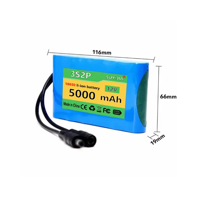 100% Brand New 3S2P with BMS, Battery, 12V, 5000 MAh, 18650 Lithium-ion DC 12.6V, Super Rechargeable Battery+charger