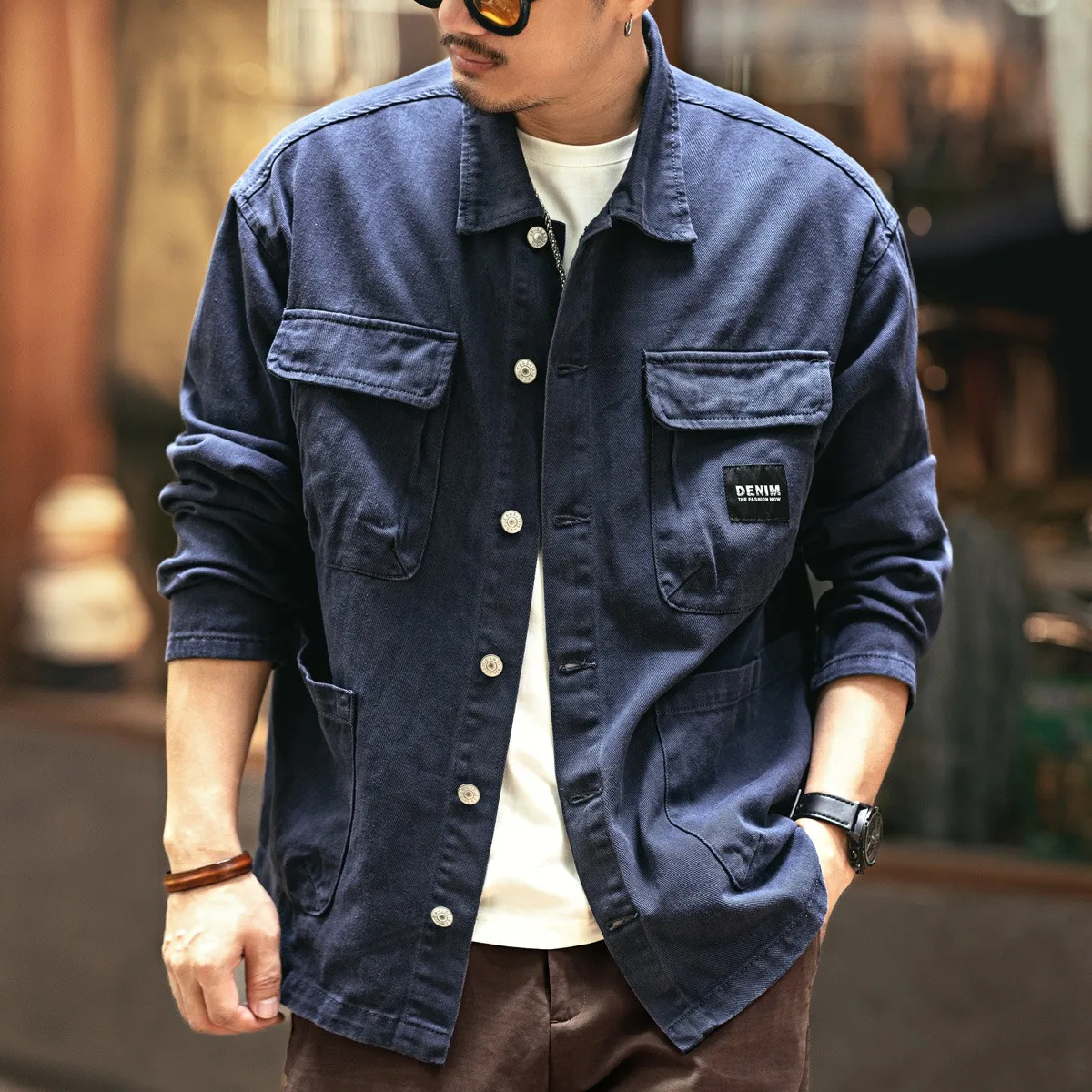 Retro Denim Jacket Men's New 2025 American Style Heavy Casual Collar Workwear Shirt Hunting Casual Cotton Long Sleeve Shirt