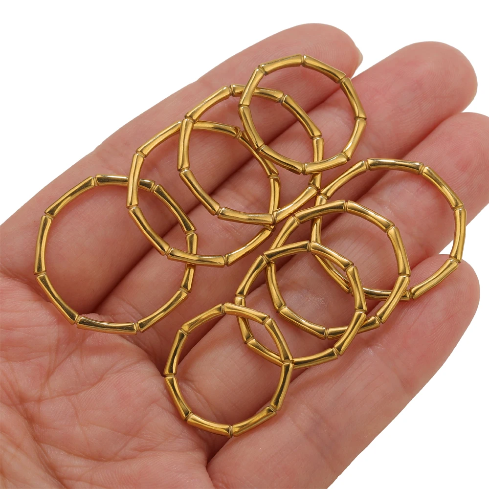 

5pcs 18K Gold Plated Stainless Steel Bamboo Ring Blanks for Women Stackable Jewelry Connectors Settings Wholesale Retail Supplie