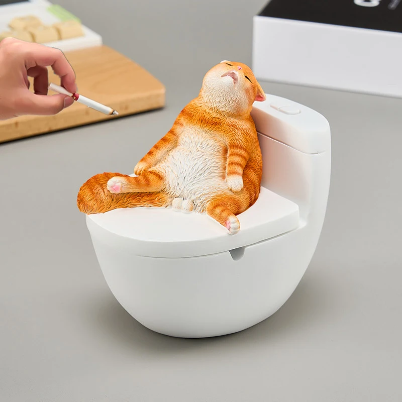 Creative Cat Toilet Ashtray Simulation Animal Ashtray with Cover Dust-proof Flying Table Decoration To Send Boyfriend Gifts