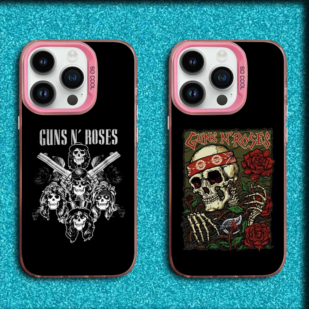 

Band G-Guns N Roses Phone Case For iPhone 16,15,14,13,12,11,Mini,Pro,MAX Pink Matte Silicone Cover