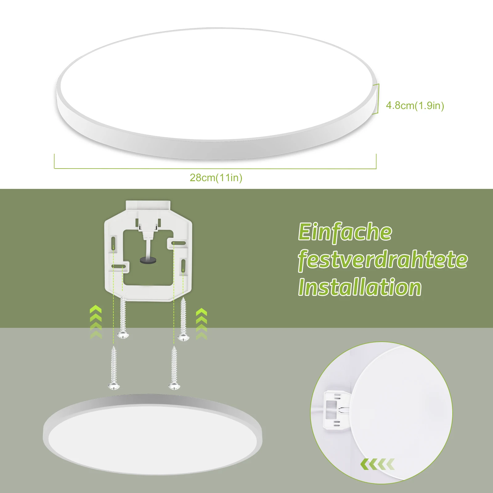 24W Round LED Ceiling Light with Motion Sensor & Remote, 2400LM, 4000K Neutral White, Ideal for Garage, Basement & Carport