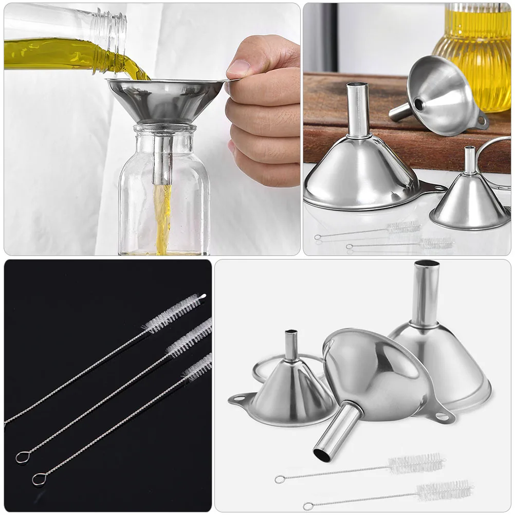

1 Set Stainless Steel Funnel With Cleaning Brush Oil Transferring Funnel Kitchen Utensils Liquid Dispensing Tool