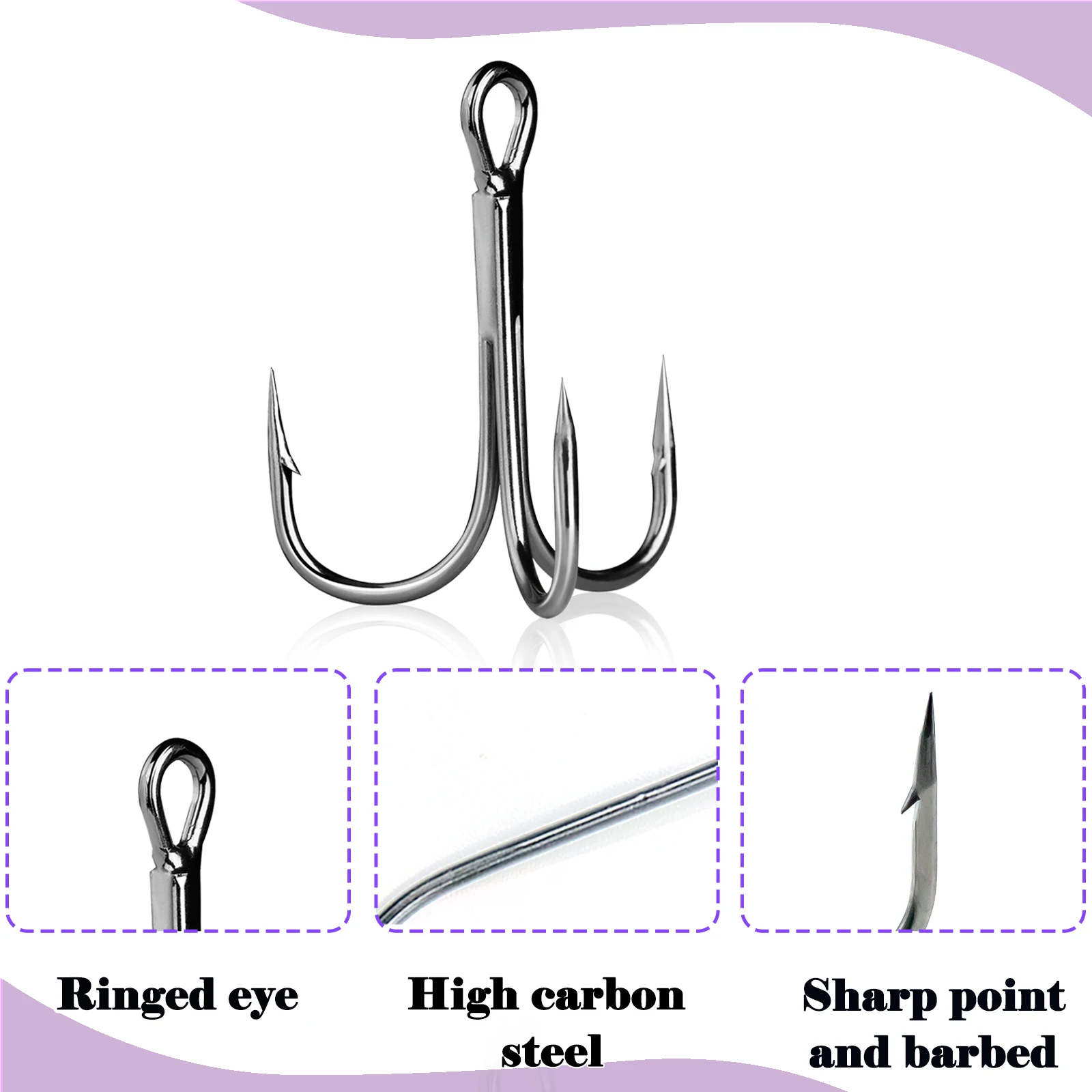 FishTrip 50-150 قطعة 2X مجموعة خطافات ثلاثية قوية الصيد هوك إغراء حامل عالية الكربون إبرة حادة المياه المالحة الثلاثي هوك باس #2