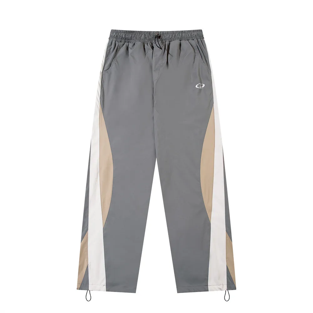 Functionele sport-casual broek met contrasterende stiksels, heren high street elastische taille, losse rechte broek met trekkoord