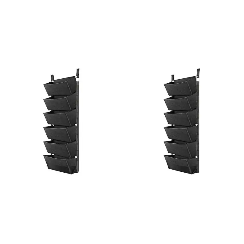 2PackX(6 Pockets Garden Wall Hanging Planting Bags Vegetable Green Plant Grow Planter Black)