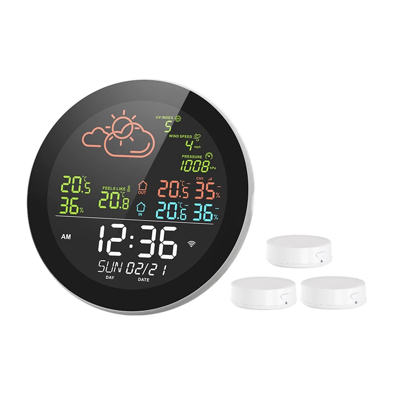 Smart Weather Station Tuya Wifi Colour Screen  Digital Temperature and Humidity Time Dispaly Calendar UV Alarm Clock App Control