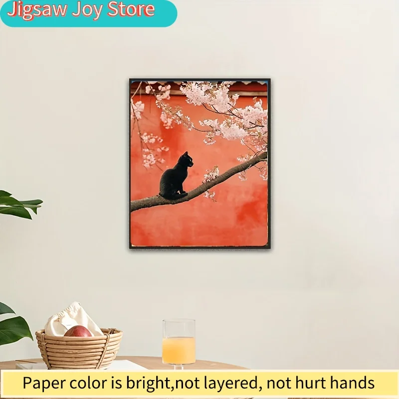 A 500pcs Mini Puzzle Featuring a Midnight Black Cat, Perfect As a Premium Christmas Gift. This Whimsical Artwork, Measuring 15