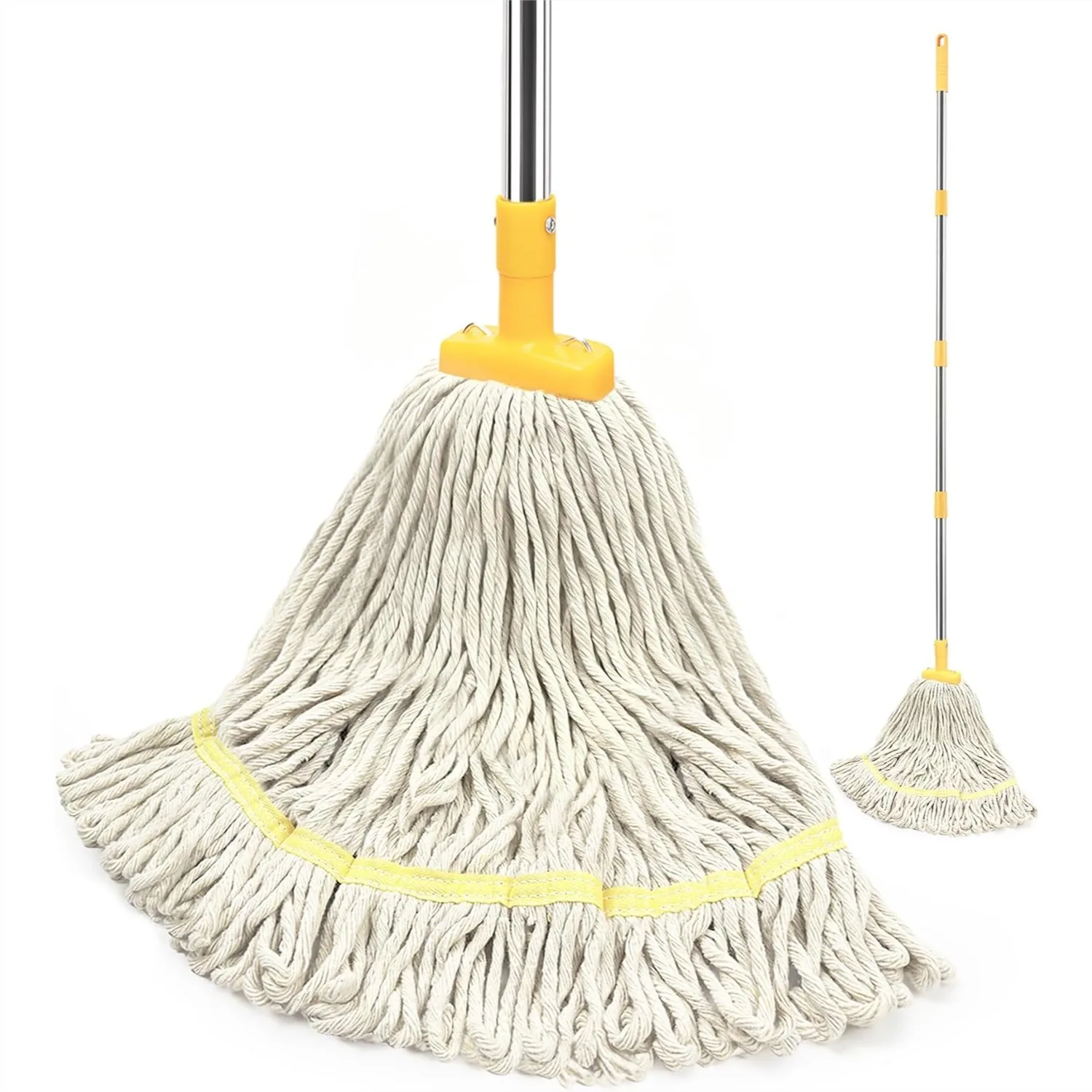 

Cotton String Mop with 59" Long Handle for Hardwood Tile Floors, Reusable Washable Mop Head