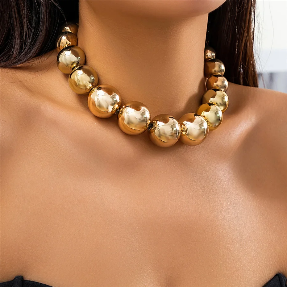 Übertriebene Goth Acryl CCB Big Ball Bead Kette Halskette für Frauen Punk Chunky Heavy Short Choker Grunge Schmuck Steampunk Männer – Detail 6