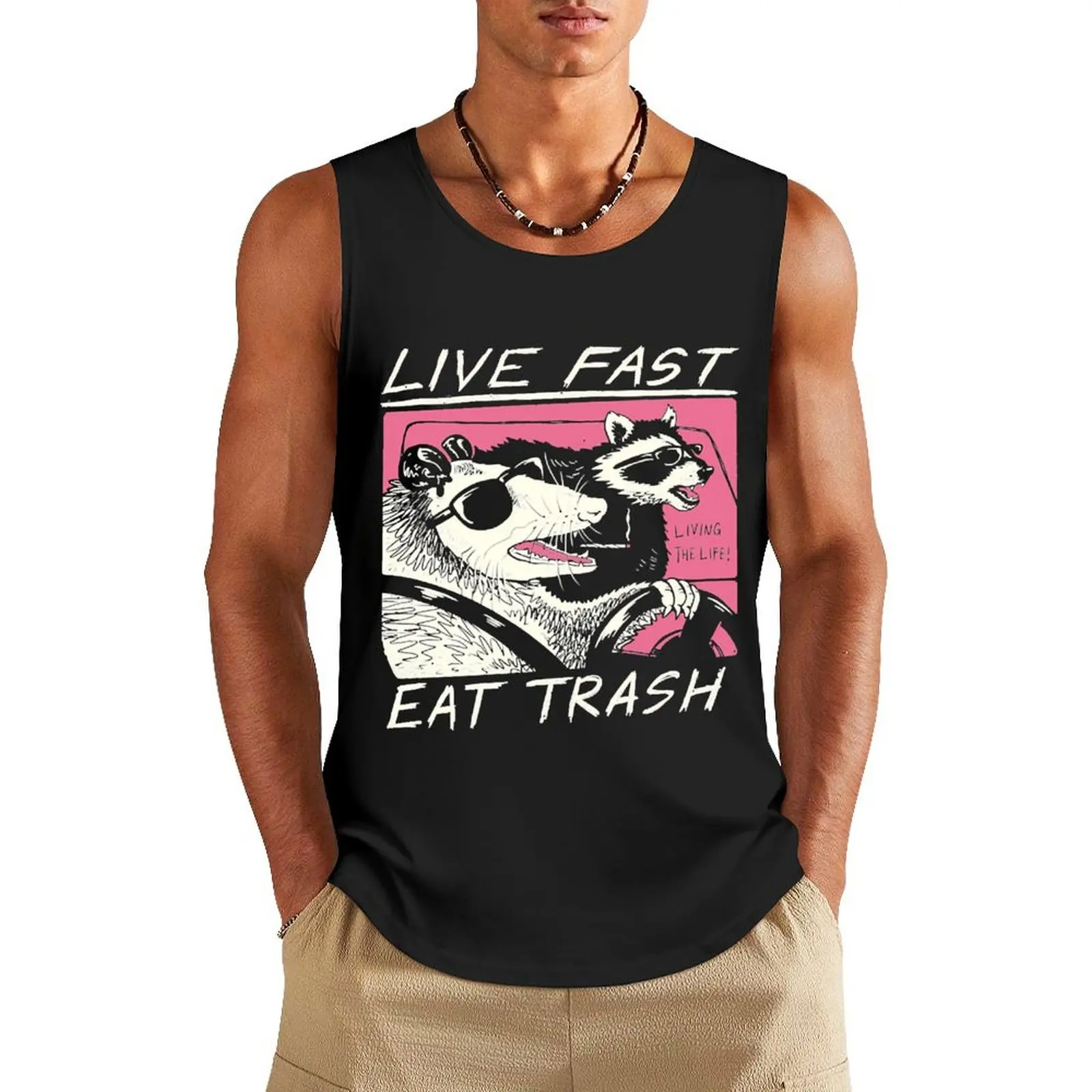 Live Fast! Eat Trash! Tank Top Short sleeve Men's gym clothing sleeveless vests Men's t shirt