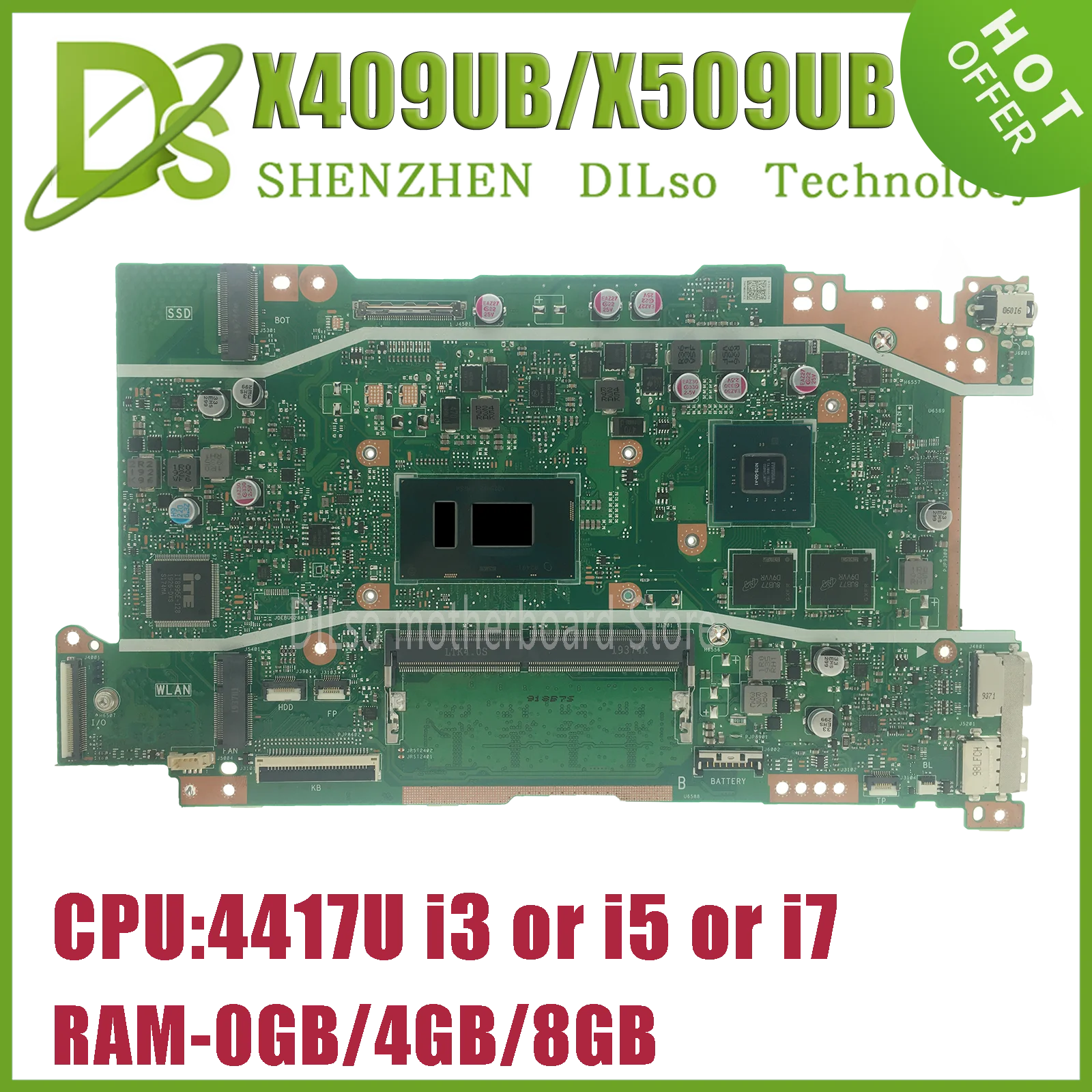 KEFU Mainboard For ASUS X409UB X509UB A409U A509U F409U F509U X409UJ X509UJ Laptop Motherboard 4417U i3 i5 i7 0GB/4GB/8GB 100%