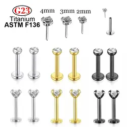 10pcs Sexy G23 ASTM F136 Titanium Push Pin 5A Zircon Labret Lip Nose Piercing For Women Ear stud Tragus Cartilage Jewelry
