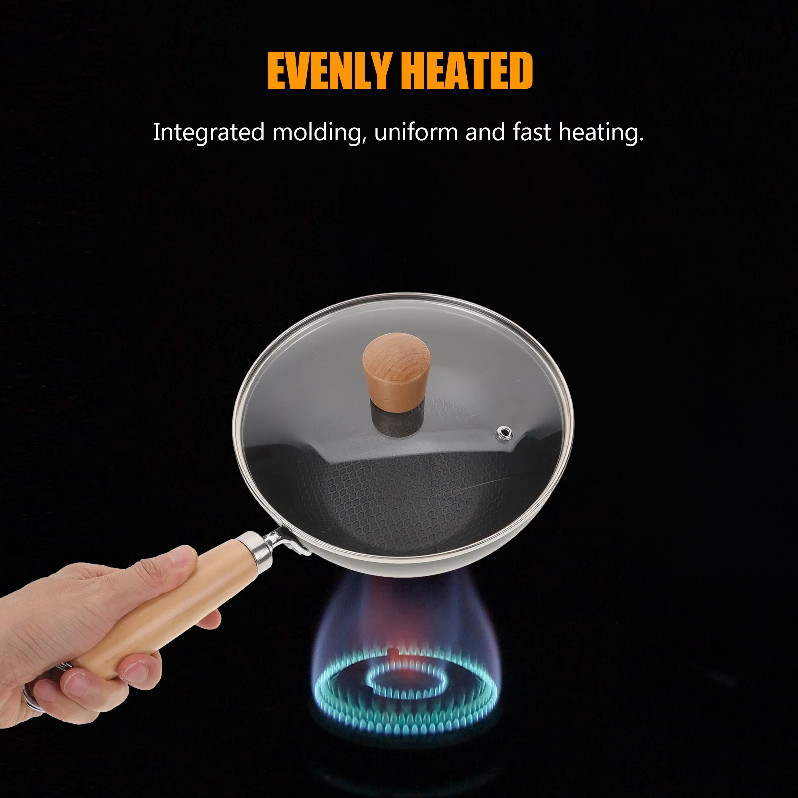 

Маленькая чугунная сковорода-вок с крышкой, многофункциональная, с круглым дном, для жарки, тушения, приготовления стейков, сосисок, картофеля