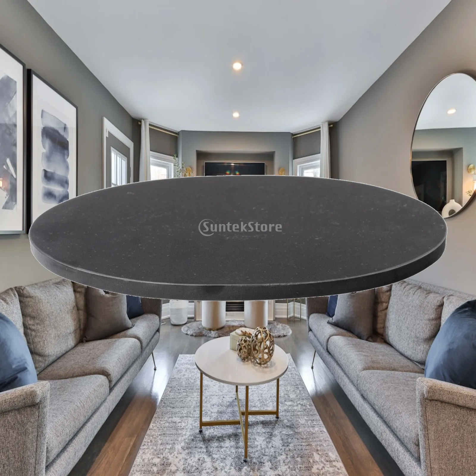 Sleek Marble Oval Vanity Tray for Bathroom Sink Perfume Display Home Accent Piece