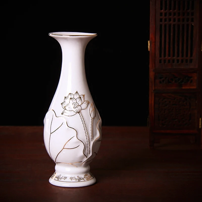 Ceramic white Buddha vase Flower arrangement device Lotus pattern Living room decor Buddhist temple supplies Ceramic containers