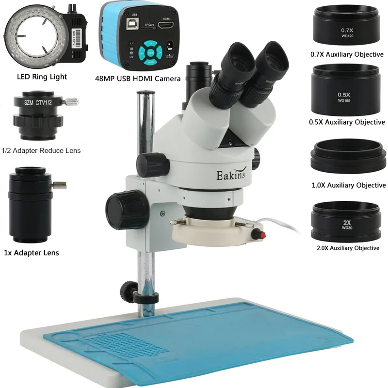 Microscópio Trinocular 35x-90x Microscópio Estéreo de Metal Mais 1080p 48mp 50mp Hdmi Usb Vga Câmera de Vídeo 05x 20x Objetivo Auxiliar