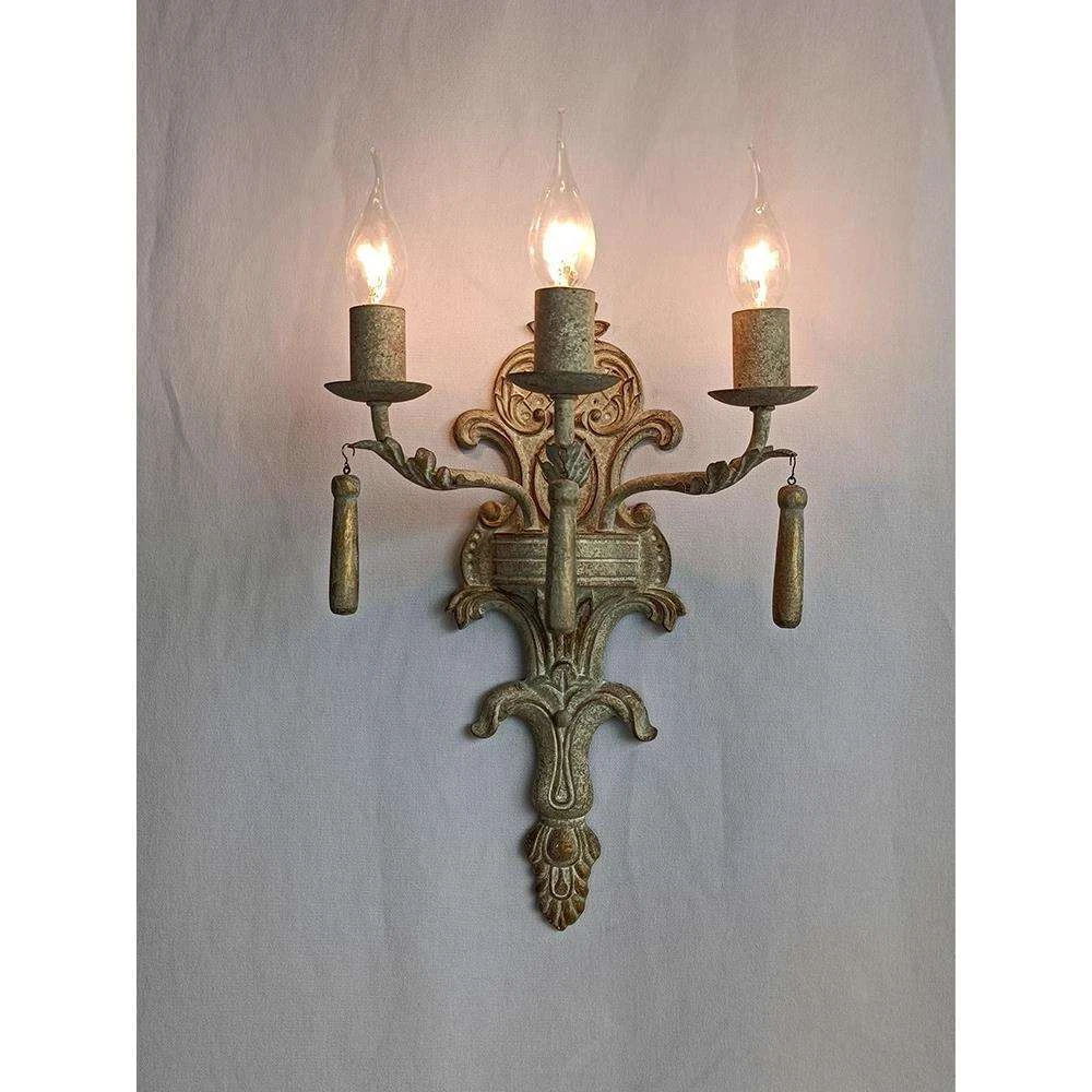 Vintage white wall lights with wooden beads for living room Antique gold crystal beads wall sconce lights for bedroom bedside