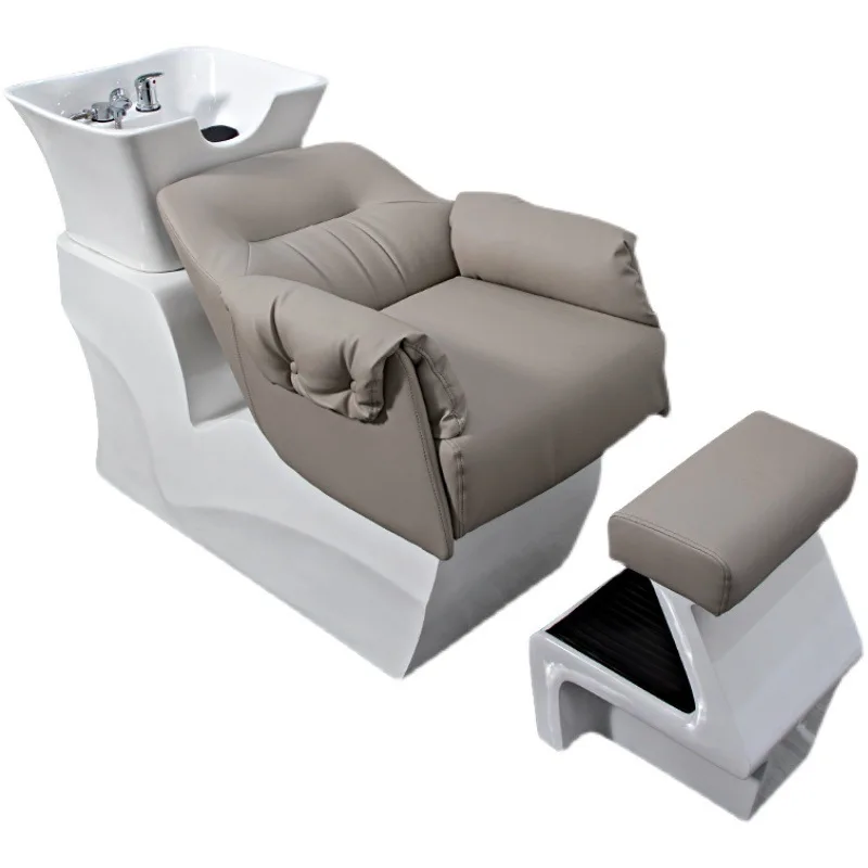 Half-lying shampoo bed, simple high-end ceramic basin for barber shop, hair salon flush bed